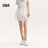 森马（Semir）半身裙女蕾丝蛋糕裙俏皮可爱2024夏季松紧腰肌理短裙107424120005 本白10102 XS