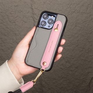  HANATORA/花虎 头层牛皮 iPhone15手机壳+挂脖绳  米灰+旧黄 皮革