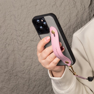  HANATORA/花虎 头层牛皮 iPhone15手机壳+挂脖绳  米灰+旧黄 皮革