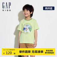 GAP男童2024夏季纯棉印花短袖T恤短裤套装户外风儿童装466026 绿棕组合 90cm(1-2岁)亚洲尺码