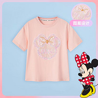 Disney 迪士尼 装女童夏季纯棉短袖T恤新款甜美洋气亮片百搭上衣中大童