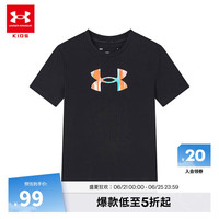 安德玛 UNDER ARMOUR儿童男女童装短袖T恤2024夏季圆领针织休闲运动上衣 黑色 110cm