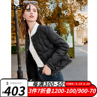 百图betu女装2023秋季新款羽绒服圆领短款小香风撞边羽绒外套2309T02 黑色