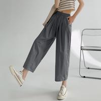 日系休闲夏季薄款松紧腰宽松气球裤显高直筒九分阔腿裤子女