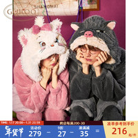 果壳(Gukoo)情侣睡衣女秋冬新款卡通珊瑚绒加厚男士家居服冬睡衣套装D