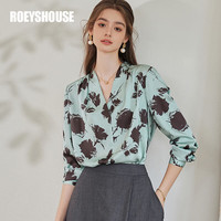 ROEYSHOUSE罗衣法式V领通勤衬衫2024春装复古怀旧花色衬衣缎面上衣10079 花色 XL