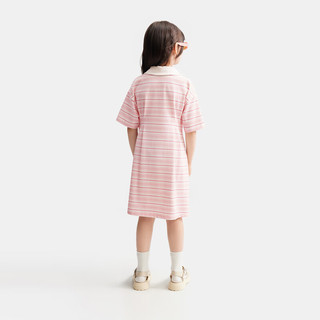 马骑顿（MQD）MQD童装女童连衣裙2024夏季新款学院风polo领收腰条纹儿童裙子 玫粉 1