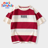 马克华菲2024男女童纯棉短袖儿童宽松半袖洋气条纹上衣t恤JZ 红色系条纹 120cm