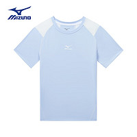 美津浓（MIZUNO）Mizuno儿童短袖T恤2024年夏季男女童宽松舒适拼色防晒t 浅帆蓝 160cm (身高155-160cm)