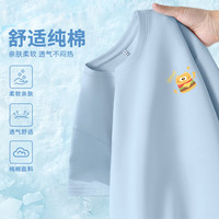 真维斯100%纯棉圆领宽松短袖T恤女2024年夏季简约百搭运动风上衣GX 雾霾蓝-猫咪汉堡K M