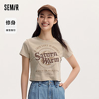 Semir 森马 [商场同款]森马短袖T恤女短款修身印花2024新款做旧复古辣妹夏装