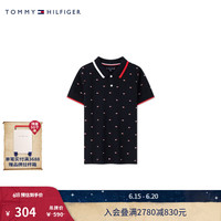 TOMMY HILFIGER24春夏童装男纯棉小绣标满印镶边短袖POLO衫TH2222002 藏青色印花002 12/150cm
