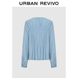 URBAN REVIVO 女士时尚捏褶蝴蝶结系带长袖罩衫衬衫 UWM240007 天蓝 XS