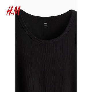 H&M2024夏季男装2件装修身版型罗纹背心1216838 黑色/白色 170/92