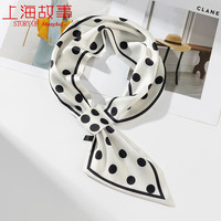 上海故事丝巾小长条女春秋夏季护颈围脖子领带薄纱巾方巾懒人职业搭配衬衫 大波点 白色