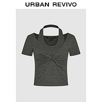 URBAN REVIVO 女士时髦假两件解构扭结挂脖短袖T恤 UWM440012 深灰花灰 S