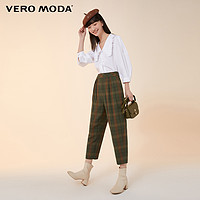 VERO MODA 奥莱清仓秋季通勤复古格纹七分萝卜裤西服休闲裤子女