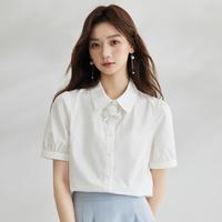 纯棉新中式盘扣白衬衣女2024夏季通勤气质百搭时尚短袖衬衫