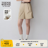 Teenie Weenie小熊女装2024新款夏季简约可拆卸腰带休闲高腰短裤子 卡其色 155/XS