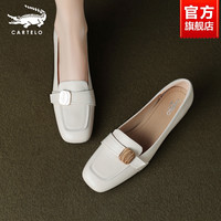 鳄鱼软羊皮浅口法式单鞋女春夏季低跟方头软底乐福鞋皮鞋