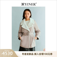 YINER音儿女装廓形大衣白鸭绒水貂毛皮皮草派克服