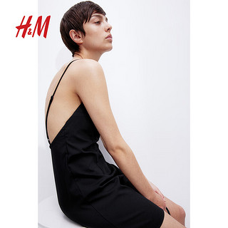 H&M2024夏季女装时尚休闲百搭露背吊带连衣裙1240086 黑色 155/76 XXS