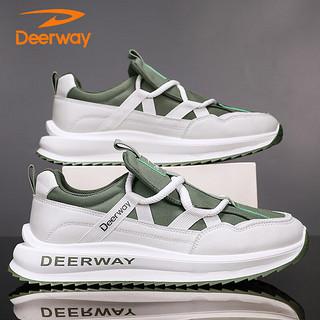 德尔惠（DEERWAY）男鞋子男2024夏季老爹鞋男士时尚透气休闲运动鞋 白绿 43 