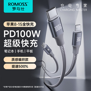 ROMOSS 罗马仕 Type-c数据线三合一苹果15充电线PD100W快充线一拖三头适用于iphone15/ipad/mac华为小米Mac笔记本