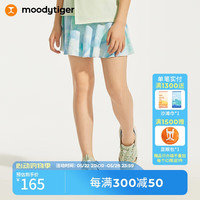 moodytiger女童百褶半身裙24年夏季印花防走光儿童运动裙裤短裙子 谧色蓝 120cm