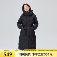 艾莱依羽绒服女2023款中长款绗缝连帽收腰H版设计感鸭绒外套