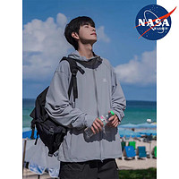 NASA WASSUP潮牌防晒衣男士夏季冰丝凉感外套速干防紫外线日系连帽宽松防晒服 浅灰色【男女同款】QYRJ- G127 XL