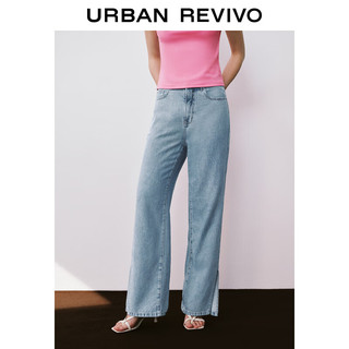 URBAN REVIVO 女士时尚休闲百搭开衩高腰牛仔长裤 UWH840099