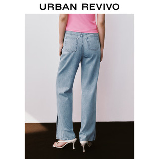 URBAN REVIVO 女士时尚休闲百搭开衩高腰牛仔长裤 UWH840099