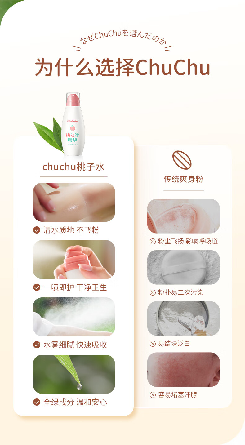 chuchu baby 啾啾 婴幼儿桃叶爽身喷雾 210ml*2瓶