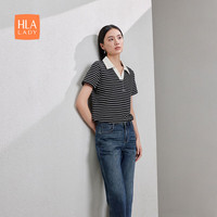 HLA海澜之家短袖Polo夏季24商务通勤条纹POLO衫女装 黑色条纹(Y7) 160/84A(M)