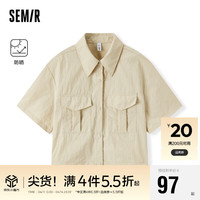 森马（Semir）短袖衬衫女短款防晒宽松2024夏季质感收腰衬衣工装风109324104006 贝壳卡50233