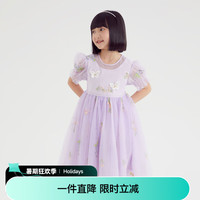 小猪班纳童装2024夏装儿童裙子中大童女童连衣裙女孩A字裙潮 紫底树叶花 140cm