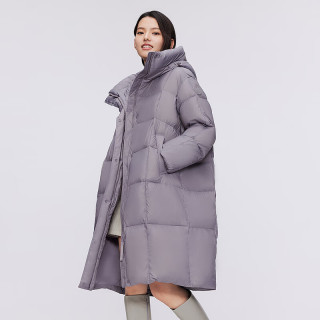波司登BOSIDENG羽绒服女长款气质方格纹零压保暖外套 暖暮云灰8569 165/88A体重约120-140斤 165/88A 宽松版【偏大一码】