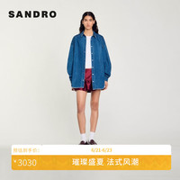 SANDRO2024早秋女装法式钻饰长袖翻领牛仔外套上衣SFPCM01155 4785/牛仔蓝 1