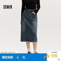 森马Semir森柔牛仔|牛仔半身裙女开叉2024秋季直筒裙复古 牛仔黄泥染80325 155/62A/S