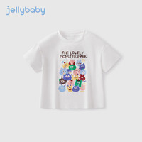 JELLYBABY女童夏季T恤2024新款儿童短袖圆领上衣大童白色衣服潮7女宝宝夏装 米白 1