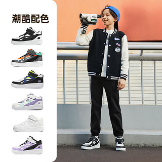 斯凯奇（Skechers）斯凯奇童鞋春秋小白鞋男女童白色板鞋高帮时尚休闲运动鞋 高帮款/黑色/白色/BKW 39码