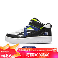 斯凯奇（Skechers）斯凯奇童鞋春秋小白鞋男女童白色板鞋高帮时尚休闲运动鞋 高帮款/黑色/绿色/BNVL 27.5码