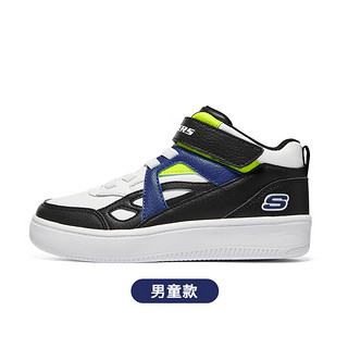 斯凯奇（Skechers）斯凯奇童鞋春秋小白鞋男女童白色板鞋高帮时尚休闲运动鞋 高帮款/黑色/绿色/BNVL 33.5码