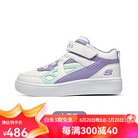 斯凯奇（Skechers）斯凯奇童鞋春秋小白鞋男女童白色板鞋高帮时尚休闲运动鞋 高帮款/白色/薰衣草色/WLV 36码