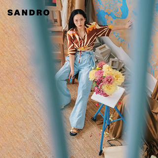 SANDRO2024春夏女士法式铆钉装饰金色平底凉拖鞋SFACH01081 A049/金色 35