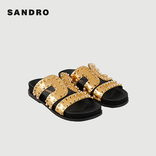 SANDRO2024春夏女士法式铆钉装饰金色平底凉拖鞋SFACH01081 A049/金色 35