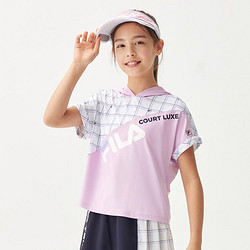 FILA 斐乐 女中大童（140-165）夏季短袖T恤女童针织短袖连帽上衣