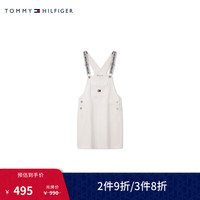 TOMMY HILFIGER 24春夏童装女纯棉提花牛仔背带裙TH2332063/TH2422811 白色001 10/140cm