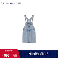 TOMMY HILFIGER 24春夏童装女纯棉提花牛仔背带裙TH2332063/TH2422811 牛仔蓝433 8/130cm